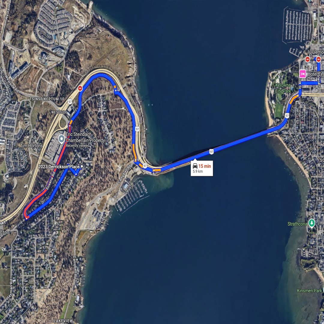 driving directions from lakeview heights to downtown kelowna bc